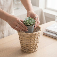 Iron Wicker Basket for Garden Decor and Indoor Plant Pot, Tapered Storage Container with Handle for Outdoor Use, Handmade Rattan Willow, 1 Pack