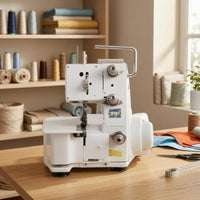 Compact Three-Thread Overlock Machine White Tabletop Serger Metal Handle Overlock Sewing Machine Small Footprint