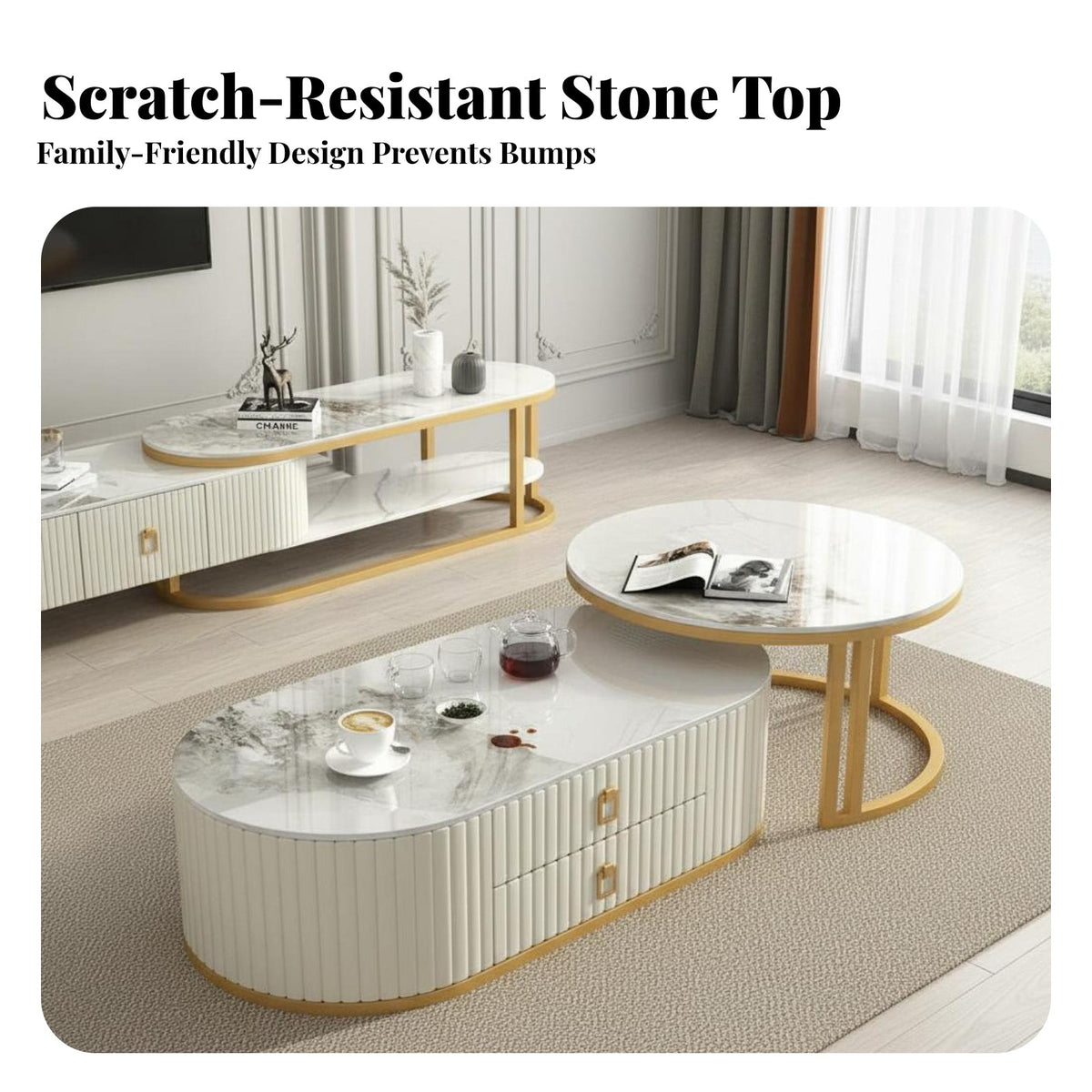 Scratch Resistant Sintered St Single Top Coffee Table Easy to Clean Sintered St Single Top Table High Load Capacity Living Room Furniture Light Luxury Design for Families, Homeowners, Renters, Home, Lounge Area, Apartment