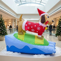 Holiday Inflatable Dachshund with Santa Hat Christmas Dachshund Inflatable Inflate Yard Decoration Lighted for Lawn