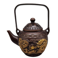 Bronze Teapot with Lid Decorative Ornamental Teapot Embossed Vessel for Collectors, Living Room Display