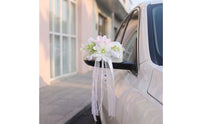 Wedding Car Decoration Bridal Car Door Handle Flowers Rearview Mirror Bouquet White Lace-Trimmed for Brides