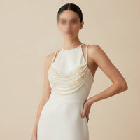 Bridal Pearl Body Chain Layered Pearl Shoulder Chain Beaded Chest Harness Elegant for Performers
