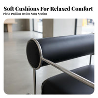Modernist Movement Inspired cylindrical Frame Armchair Modern Minimalist Upholstered Armchair Designer Piece Accent Chair Retro aesthetic for Design lovers, Interior Designers, Living Room, Boutique, Lounge Area, perusing corner