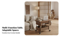 Rattan Accent two-level-level Bar Trolley Foldable Design Side Table Movable Serving Cart Vintage design for Apartment Dwellers, Homeowners, Students, Living Room, Beside Sofa, Bedroom, Kitchen