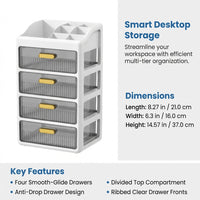 4-Layer Stackable Desktop Drawers with Compartments, Desk Storage Organizer for Office, Pull Out Drawer Style Stationery Box, 18L Capacity
