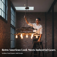 Retro Gear Pendant Light Nostalgic American Design Loft Lamp Adjustable Chain Vintage Caged Wall Sconce for Designers, Restaurant, Clothing Store