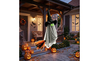 Spooky Flying Ghost with Witch Hat and Broom Floating Hanging Witch Ghost Festive Cute for Porch, Window, Haunted House, Garden