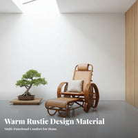 Foldable Design Rattan Rocking Chair Breathable Weave Reclining Rocking Chair Sturdy & Long-Lasting Frame Adjustable Backrest Recliner Deeply Padded Cushions for Seniors, Homeowners, Readers, Rest Ping, Sunroom, Balcony, Backyard