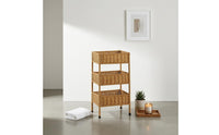 3 Tier Rattan Shelf Light Brown Rattan Storage Rack Slender Legs Three-Tier Storage Rack for Display