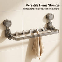 Closet & Pantry Organizer, Foldable Kitchen Hook Hanging Rack for Utensils, Drill-Free Suction Cup Storage for Students, Space-Saving Hangers