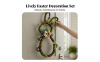 Easter hare Wreath Colorful Eggs Plush hare and Ears Set Welcome Sign Plaid Pattern for Homeowners, Entrymanner, Porch