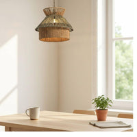 Woven Paper Rope Lampshade Handwoven Design Tiered Lampshade Pastoral Atmosphere Bohemian Pendant Shade for Kids, Nursery, Bedroom
