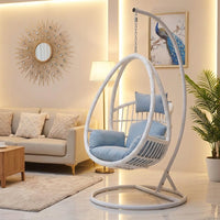 Rattan Hanging Egg Chair with Stand, Garden Egg Chair Outdoor Rattan Swing Egg Chair, Metal Frame Patio Conservatory Hanging Chair