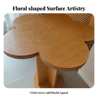 Minimalist Design Pedestal Side Table Natural Wood Look Petal-Shaped Side Table Compact Household Furniture Versatile for Apartment Dwellers, Interior Designers, Living Room, Bedroom, Small Areas, Entryway