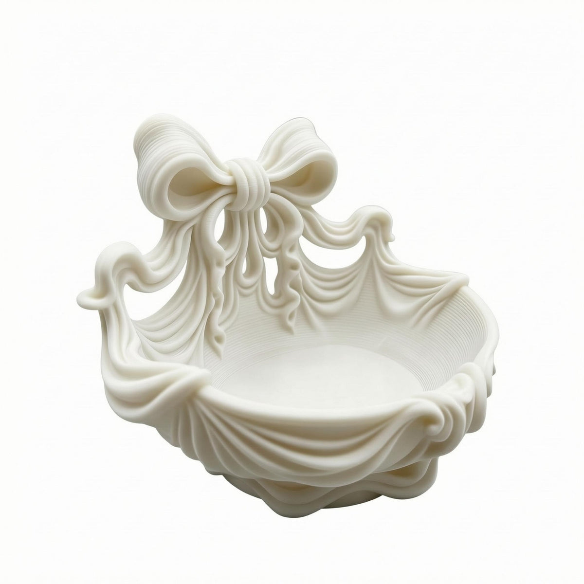 Ribbon-Style Sides Shell Jewelry Tray Layered Ridges Bow Jewelry Tray Smooth Curves Finger Holder Dish Open Round Interior