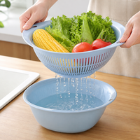 Small Colander and Bowl Set, Double Layer Rice Strainer, PP Kitchen Strainer for Washing Vegetables & Fruit, 34x29x11cm