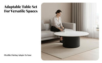 2 Pieces Modern Minimalist design Round Nesting Table Set Space Saving High-Low Nesting pair abrasion Resistant Top Living Room Furniture Easy to Clean for Apartment Dwellers, Renters, Homeowners, Small Spaces, Lounge Area
