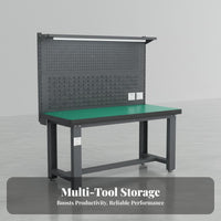 High Load Capacity Heavy-Duty Workbench All-Steel Frame Anti-Static Repair Bench Integrated LED Light Industrial Work Table with Drawers Built-in Power Outlets for Electricians, DIY Enthusiasts, Woodworkers, Factory, Warehouse, Home, Basement
