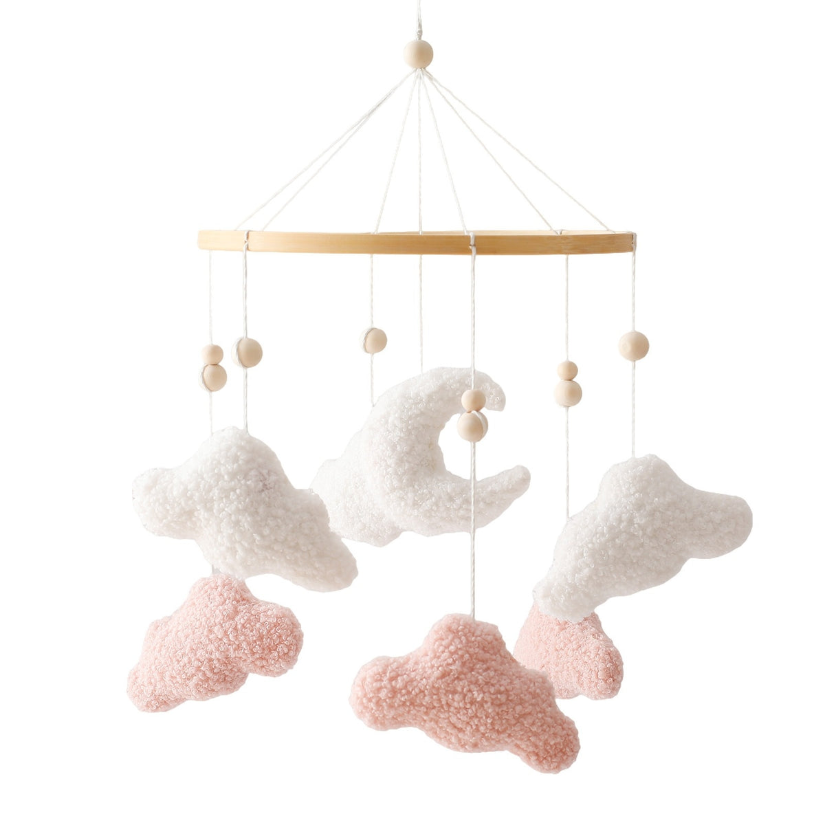 Baby Mobile with Wooden Hoop Teddy-Fleece Soft Mobile with Clouds Soft Hanging for Newborns, Crib, Nursery