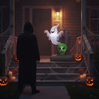 Lighted Inflatable Tombstone with Ghost Outdoor Inflatable Ghost with Tombstone Spooky Inflatable Halloween Decoration Scary for Lawn