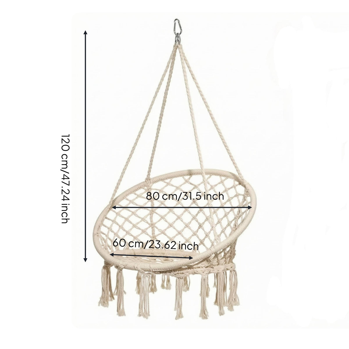 Swing Chair with Hardware Kit Cotton Hanging Chair with Hardware Macrame Swing Comfortable Furniture Easy to Assemble