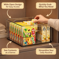 Clear Storage Boxes for Shelves with Handle, Rectangular Desktop Organizer, Stackable Bins with Handles, Kitchen Organizers