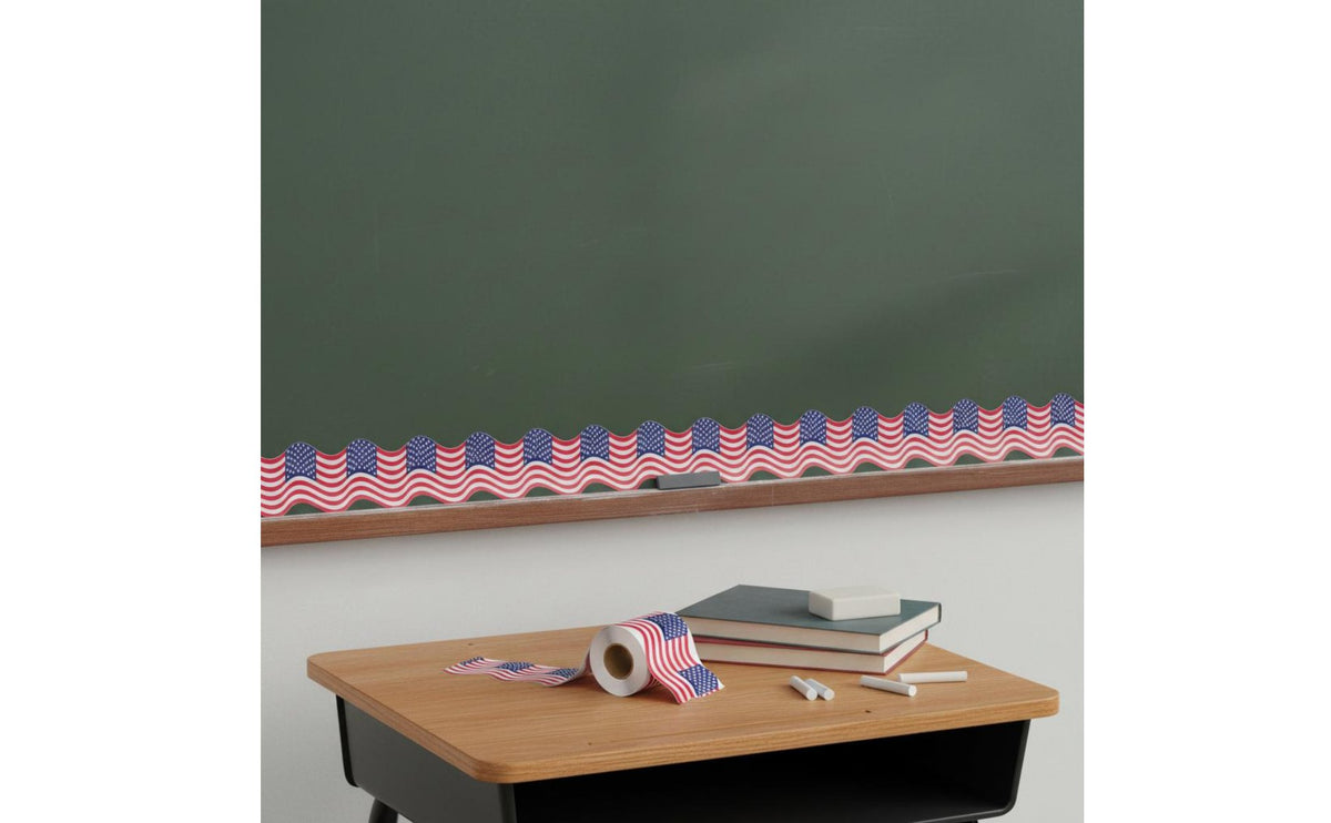 American Flag Sticker Roll Independence Day Decoration Stars and Stripes Sticker Roll Self American Flag Border Trim for Teachers, School