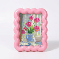 Photo Frame with Baroque Wave Pattern for Home Decor, Resin Picture for Family Nordic Style Tabletop Display, Elegant Painted Finish