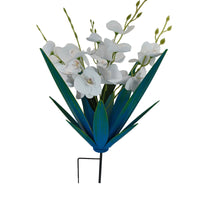 Metal Agave Stake with Faux Orchids Artificial Patio Decoration Low-Maintenance