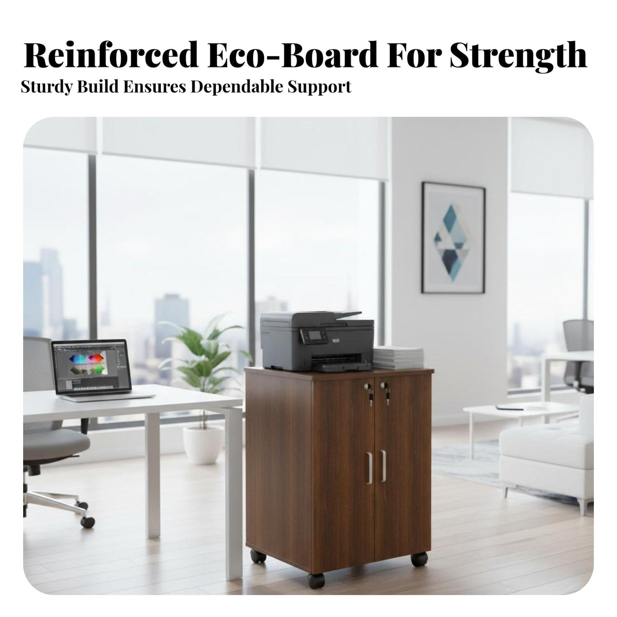Mobile on casters Wheeled Printer Cart Space-Saving Design Rolling Printer Cabinet Sturdy Construction Office Furniture sturdyDuty Frame for Students, Study Room, Workspace, Under Desk