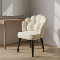 Thick Padded Seat Petal Back Vanity Chair Ergonomic Backrest Swivel Dressing Stool Includes Pillow Velvet Makeup Chair Space Saving for Women, Girls, Bedroom