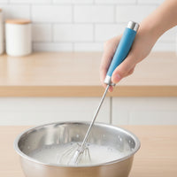 Semi-Automatic Egg Beater Press-Style Push Whisk Manual Rotary Whisk with Stainless Steel Head for Home Home Cooks, Pastry Making, Kitchen