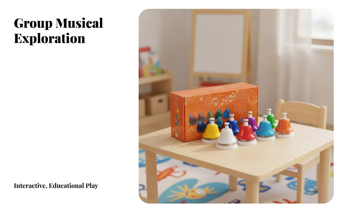 8 Pieces Easy to Use Percussion Bell | Stable White Round Base, 8-Note Hand Bells, Bright Colorful Design, Hand Bell with Push Button, for Early Education