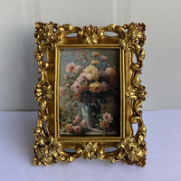 European Vintage Gold Resin Picture Frame with Relief and Hollow Carving