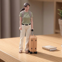 Miniature Woman with Suitcase Hand-Painted Journeyer Figurine Realistic Scale Model for Collectors, Scene Building
