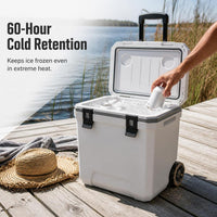 Portable 38L Insulated Cooler Box with Wheels and Handle for Fishing Camping Picnics