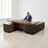 Thickened Desktop Executive Office Desk Sturdy and Long-Lasting Large Executive Table Heavy-Duty Modern Office Desk with Cabinet Scratch Resistant for Executives, Managers, Study Room