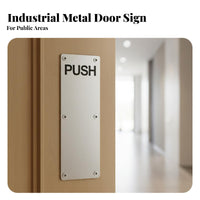 Brushed Finish Push Pull Door Plate Rustproof Push Pull Door Handle Set Rust-Proof Entryway Hardware Etched Lettering for Property Managers, Business Owners, Contractors, Office Doors, Public Buildings, Storefronts, Restaurants