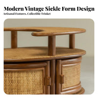 Woven Design 2-Tier Rolling Trolley Vintage Aesthetic Crescent-Shaped Rolling Cabinet with Wheels Tea Cart Multifunctional for Homeowners, Apartment Dwellers, Hosts, Living Room, Bedroom, Home Office, Balcony