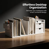 Desk Storage with Drawers and Pen Holder, Pegboard File Organizer for Office 3 Compartment Workspace Organization for Students