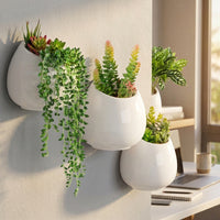 Garden Decor Ceramic Wall Planter for Home Office, Set of 3 Indoor Plant Pot Wall Hanging, Water Saving Hanging Planter, Office Decor Pieces