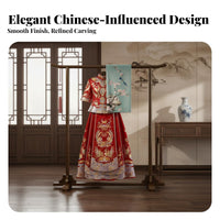 Solid Wood Chinese Design Clothing Rack Sturdy Construction Antique Design Garment Stand Stable and Long-Lasting Wooden Clothes Stand Multifunctional for Homeowners, Hotel Owners, Bridal Shop, Retail Shop, Hallway, Apartment
