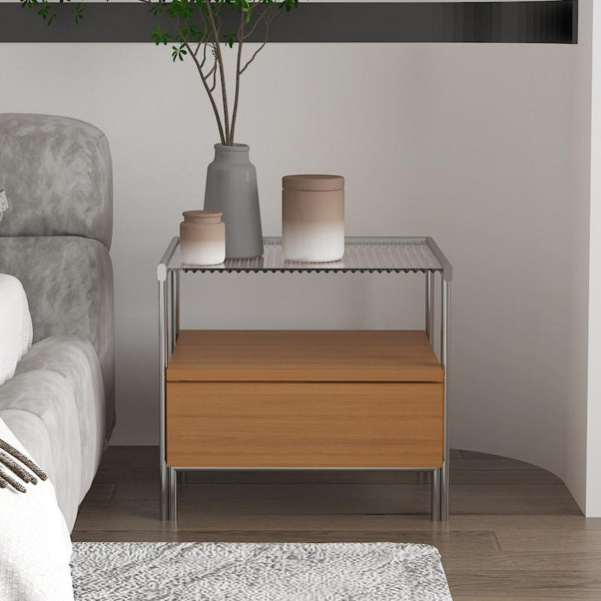 Nordic stylistic Single-Drawer Nightstand Minimalist Design Bedside Cabinet Modern aesthetic Accent Table adaptable Use for Apartment Dwellers, property owners, Students, Bedroom, Living Room, Small areas, Office