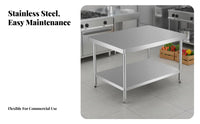 Rust-Resistant Stainless Steel Work Table Easy to Clean Commercial Kitchen Prep Table Versatile Stainless Steel Workbench Waterproof for Restaurant Owners, Professionals, Warehouse, Workshop, Laundry Room, Outdoor