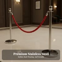 Thickened Stainless Steel Rope Stanchion Non-Slip Rubber Base Stanchion and Rope Set Polished Finish Queue Line Pole Long-Lasting for Hotel Managers, Business Owners, Party Hosts, Hotels, Airports, Grand Openings, Theaters
