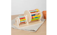 Early Learning Wooden Rolling Drum Toy Develops Hand-Eye Coordination Baby Sensory Drum with Mirror Soothing Sound Rainbow Color Wheel Toy Polished Edges for Babies, Infants, Toddlers