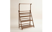 Ladder Plant Stand with Hanging Rod Indoor Plant Stand with Folding Design Wooden Stepped Flower Rack for Gardeners