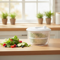Round Salad Dryer with Clear Bowl Manual Salad Dryer with Colander Multifunctional Lettuce Dryer with Drainage Basket Versatile for Home Cooks, Meal Prep, Countertop