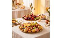 Two-Tier Tray Stand Round Tiered Tray Stand Space-Saving Food Presentation Plate for Hosts, Countertops, Event Displays